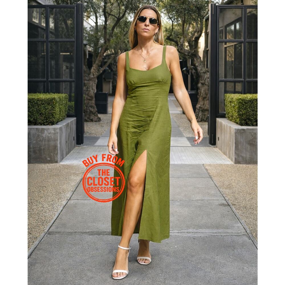 ZARA Green Linen Blend Front Slit Midi Dress NWT | Sizes M & L - Picture 8 of 16
